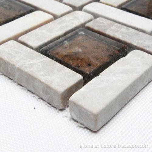 Crystal and Stone Glass Mosaic Tile, Glass Mix Natural Stone, Thickness of 8, 6, 4mm